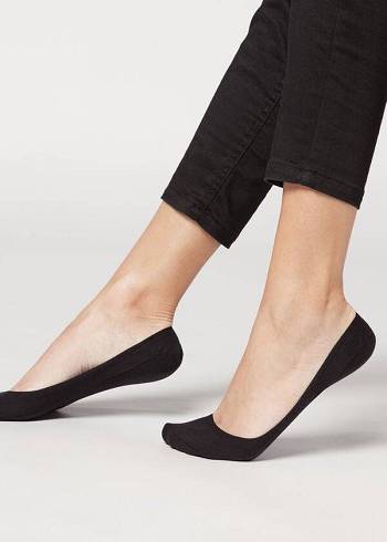 Calcetines Calzedonia Algodon Invisible with Silicona Edge Mujer Negras | CL2207MA