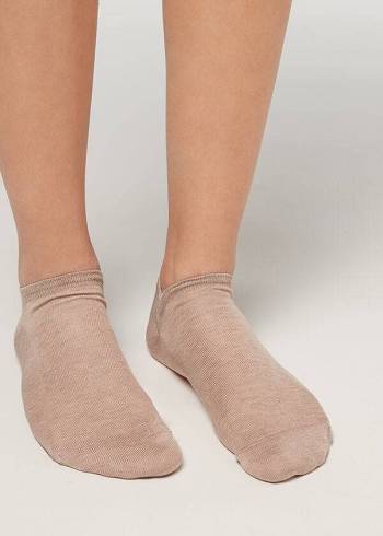 Calcetines Calzedonia Algodon No-Show Mujer Beige | CL2279ZG