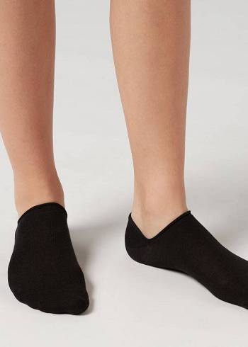 Calcetines Calzedonia Algodon No-Show Mujer Negras | CL2280XF