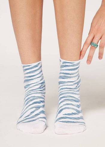 Calcetines Calzedonia Animal Patterned Corta Mujer Azules | CL2328BC