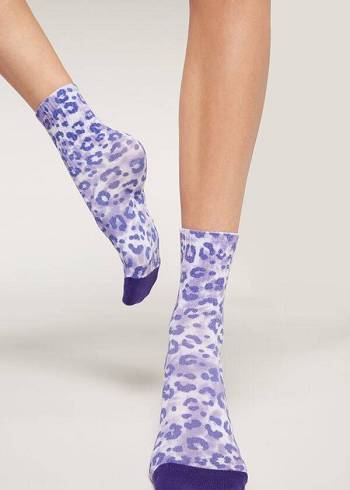 Calcetines Calzedonia Animal Print Corta Mujer Moradas | CL2338FM