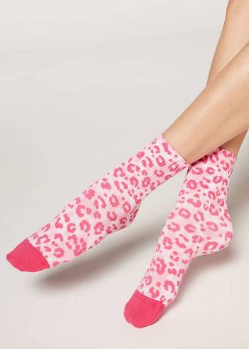 Calcetines Calzedonia Animal Print Corta Mujer Rosas | CL2339DN