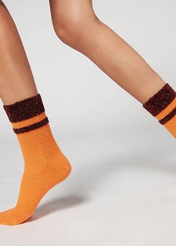 Calcetines Calzedonia Cashmere Corta with Glitter Trim Mujer Naranjas | CL2356CE