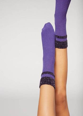 Calcetines Calzedonia Cashmere Corta with Glitter Trim Mujer Moradas | CL2357XF