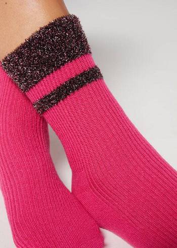 Calcetines Calzedonia Cashmere Corta with Glitter Trim Mujer Rosas | CL2358ZG