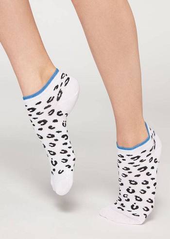 Calcetines Calzedonia Checkered No-Show Mujer Blancas | CL2269PQ