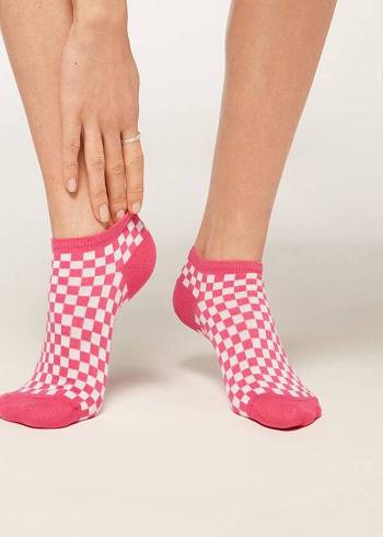 Calcetines Calzedonia Checkered No-Show Mujer Rosas | CL2272DN