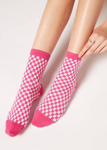 Calcetines Calzedonia Checkered Pattern Corta Mujer Rosas | CL2364FM