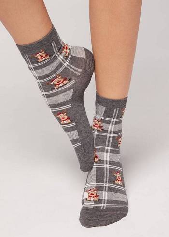Calcetines Calzedonia Christmas Corta Mujer Gris | CL2372YU