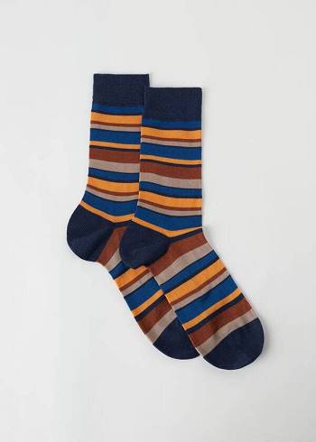 Calcetines Calzedonia Colorful A Rayas Crew Hombre Azules Amarillo | CL2868WY