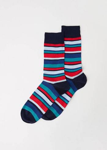 Calcetines Calzedonia Colorful A Rayas Crew Hombre Azules | CL2869QZ