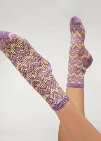 Calcetines Calzedonia Colorful Chevron Motif Corta Mujer Moradas | CL2380BC