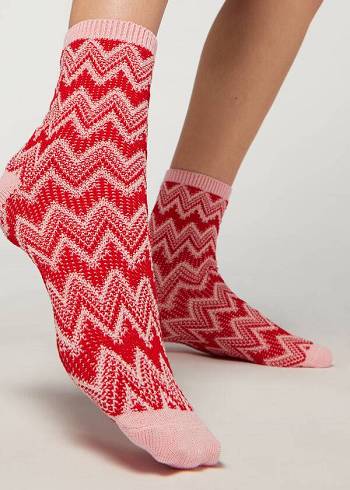 Calcetines Calzedonia Colorful Chevron Motif Corta Mujer Rojas | CL2381VD