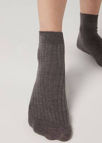 Calcetines Calzedonia Corta Acanalado with Algodon and Cashmere Mujer Cafe | CL2515LH