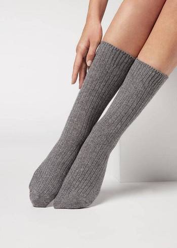 Calcetines Calzedonia Corta Acanalado with Lana and Cashmere Mujer Gris | CL2516KI