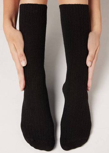 Calcetines Calzedonia Corta Acanalado with Lana and Cashmere Mujer Negras | CL2517JJ