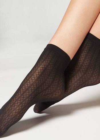Calcetines Calzedonia Corta Diamond Patterned Eco Mujer Negras | CL2496SO