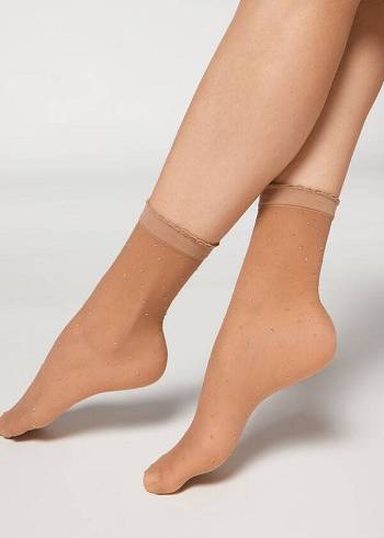 Calcetines Calzedonia Corta Polka Dot Tulle Mujer Beige | CL2511VD