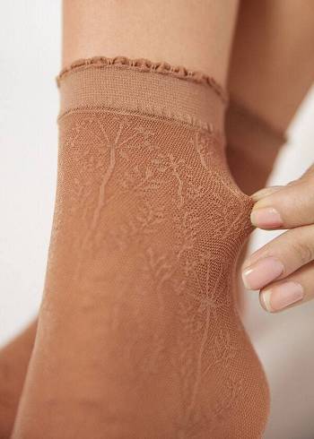 Calcetines Calzedonia Corta in Floral Pattern Mesh Mujer Beige | CL2503TV