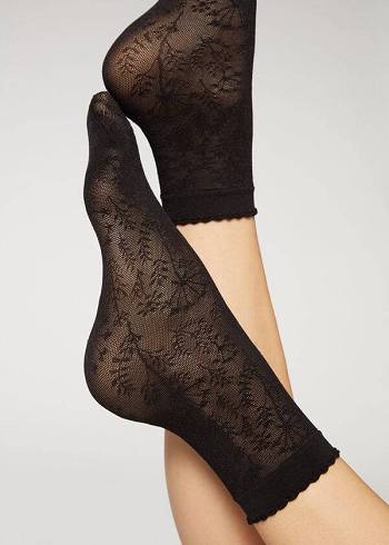 Calcetines Calzedonia Corta in Floral Pattern Mesh Mujer Negras | CL2504RW