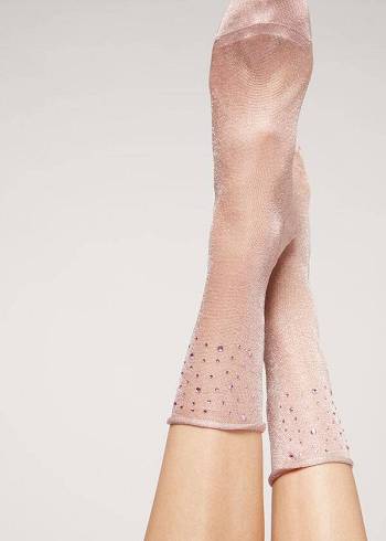 Calcetines Calzedonia Corta with Glitter and Crystals Mujer Rosas | CL2527UT