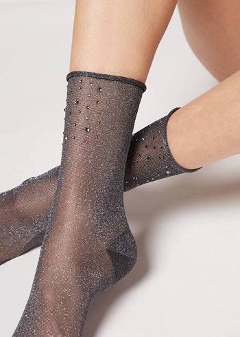 Calcetines Calzedonia Corta with Glitter and Crystals Mujer Negras | CL2529TV