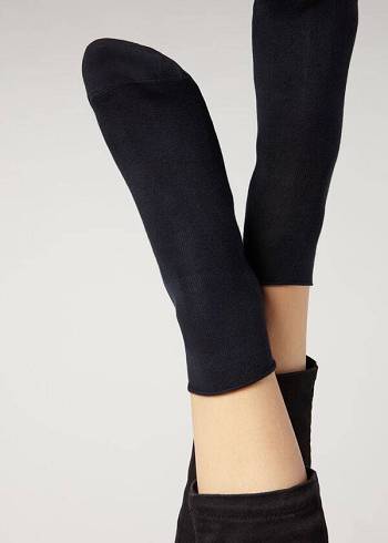 Calcetines Calzedonia Cuffless Corta in Algodon Mujer Azul Marino | CL2388HK