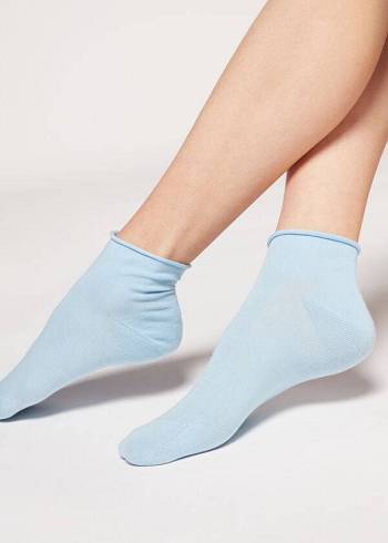 Calcetines Calzedonia Cuffless Corta in Algodon rosa Mujer Azules | CL2399TV