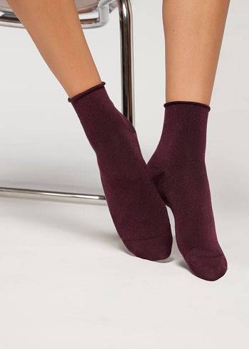 Calcetines Calzedonia Cuffless Corta with Glitter Mujer Burdeos | CL2400RW