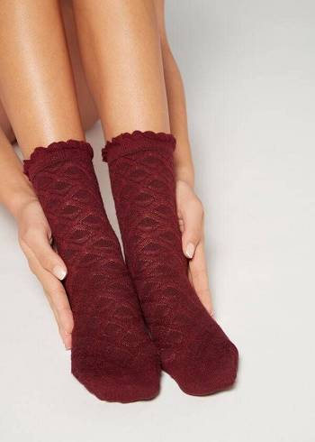 Calcetines Calzedonia Diamond-Pattern Cashmere Corta Mujer Rojas | CL2413JJ
