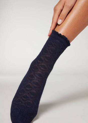 Calcetines Calzedonia Diamond-Pattern Cashmere Corta Mujer Azul Marino | CL2414HK