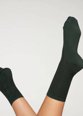 Calcetines Calzedonia Diamond-Pattern Lana Corta Mujer Verde | CL2417DN