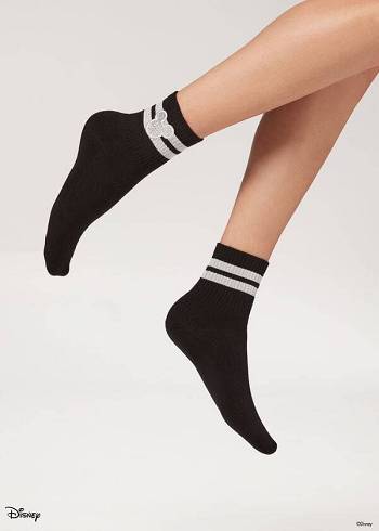 Calcetines Calzedonia Disney Mickey Mouse Corta Deporte Mujer Negras | CL2419AP