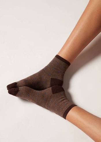 Calcetines Calzedonia Dot-Pattern Corta Mujer Marrones | CL2427EX