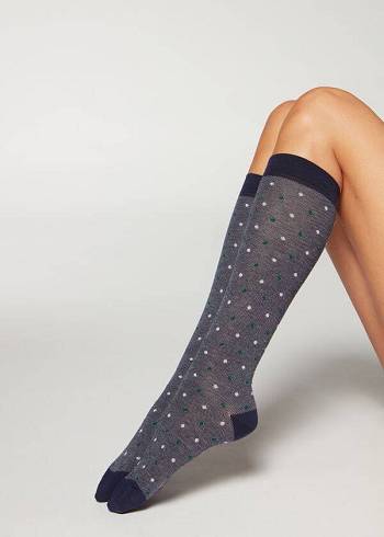 Calcetines Calzedonia Dot-Pattern Long Mujer Azules | CL2241IS