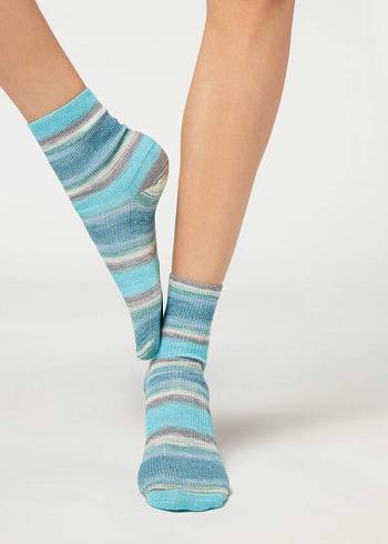 Calcetines Calzedonia Faded A Rayas Corta with Glitter Mujer Azules | CL2433VD
