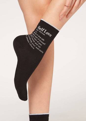 Calcetines Calzedonia Girl Power Print Corta Mujer Negras | CL2434CE