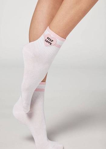 Calcetines Calzedonia Girl Power Print Corta Mujer Blancas Rosas | CL2436ZG