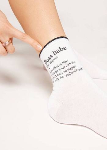 Calcetines Calzedonia Girl Power Print Corta Mujer Blancas Negras | CL2437LH