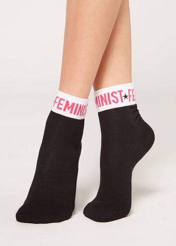 Calcetines Calzedonia Girl Power Print Corta Mujer Negras | CL2439JJ