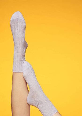 Calcetines Calzedonia Glitter Herringbone Design Corta Mujer Blancas | CL2440HK