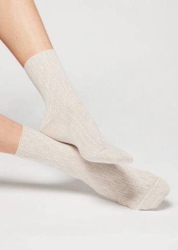 Calcetines Calzedonia Glitter Herringbone Design Corta Mujer Beige | CL2441GL