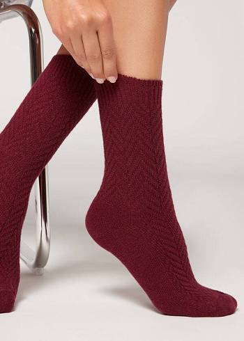 Calcetines Calzedonia Herringbone Cashmere Corta Mujer Burdeos | CL2444SO
