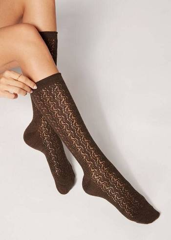 Calcetines Calzedonia Knee High with Open Knit Lana Long Mujer Marrones | CL2242OR