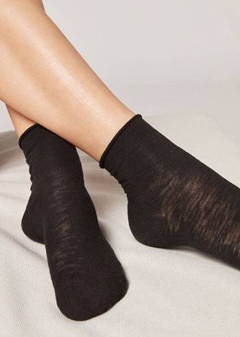 Calcetines Calzedonia Linen and Viscose Corta Mujer Negras | CL2446PQ