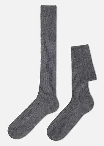 Calcetines Calzedonia Lisle Thread Acanalado Long Hombre Gris | CL2751EX