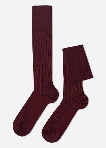 Calcetines Calzedonia Lisle Thread Acanalado Long Hombre Burdeos | CL2753QZ