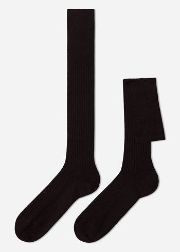 Calcetines Calzedonia Lisle Thread Acanalado Long Hombre Marrones | CL2757VD