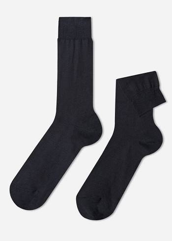 Calcetines Calzedonia Lisle Thread Crew Hombre Gris Azules | CL2805ZG