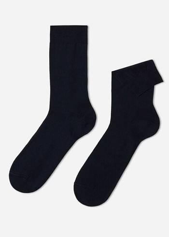 Calcetines Calzedonia Lisle Thread Crew Hombre Azules | CL2806LH